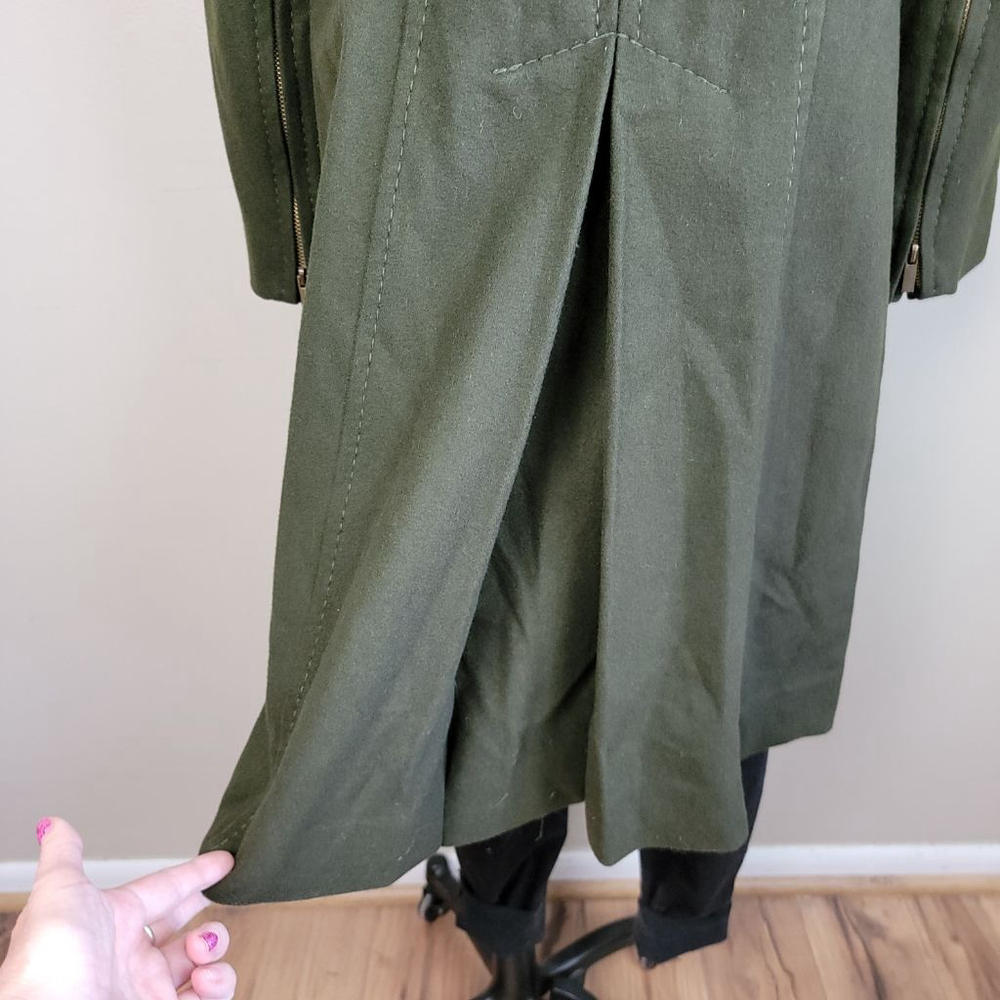 BCBGMaxAzria S Trench Peacoat Wool Cashmere Long Olive Green Coat Jacket BCBG - Picture 11 of 15